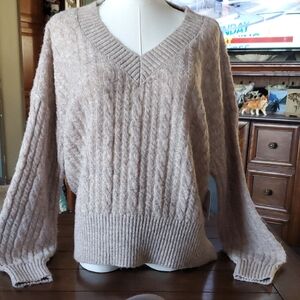 LC Lauren Conrad Taupe V-Neck Sweater